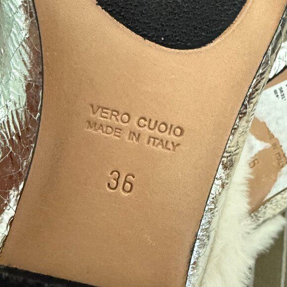 Roberto Cavalli silver fur trim mules size 6 - Picture 4 of 6